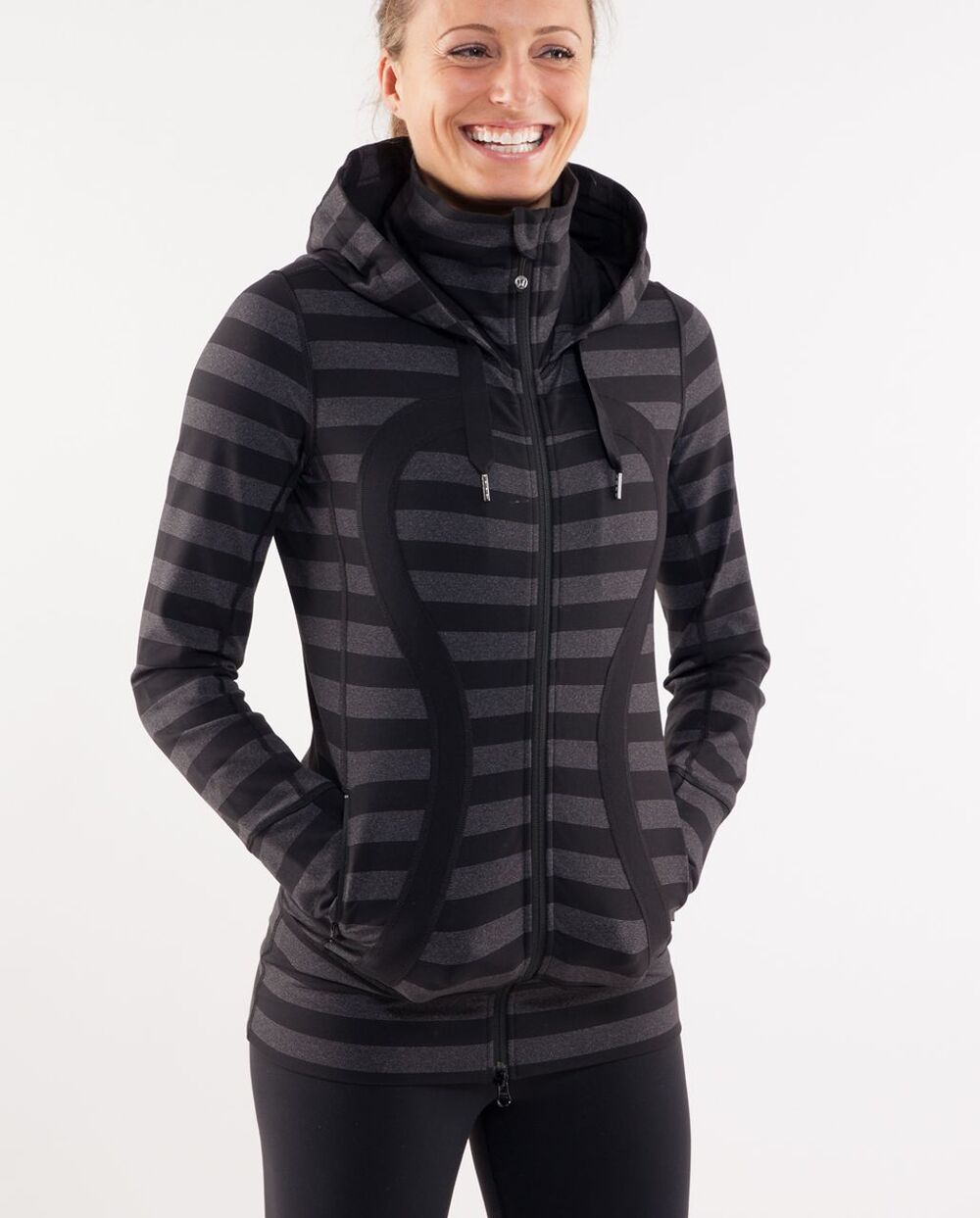 Lululemon In Stride Hooded Full-Zip Jacket Women's 4 Black Charcoal Stripe